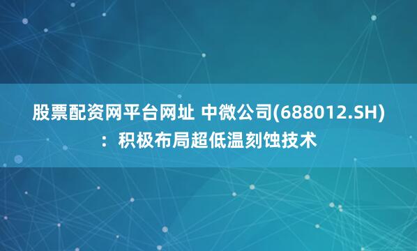 股票配资网平台网址 中微公司(688012.SH)：积极布局超低温刻蚀技术